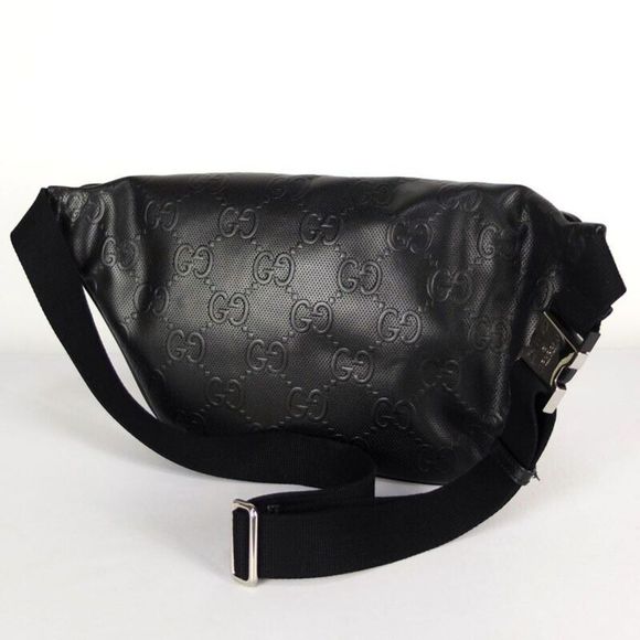 GUCCI GG Emboss Belt Bag Black Leather Bum Bag - Picture 2 of 10